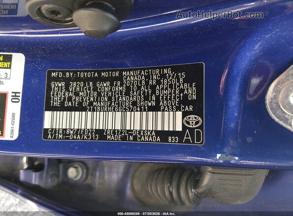 2T1BURHE6GC570411 2016 TOYOTA COROLLA Синий Вид подкапотного пространства
