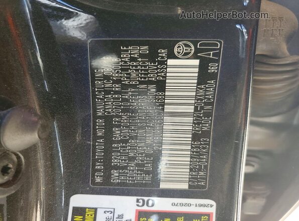 2T1BURHE6GC741688 2016 TOYOTA COROLLA Black Вид наклейки з VIN-кодом