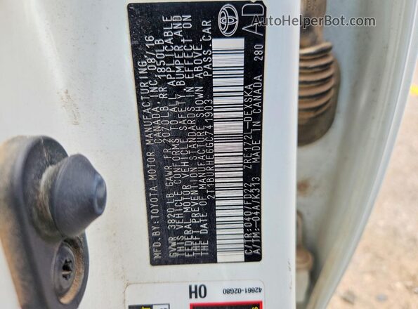 2T1BURHE6GC741903 2016 TOYOTA COROLLA Белый Вид подкапотного пространства