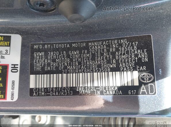 2T1BURHE6HC953508 2017 TOYOTA COROLLA Blue Engine compartment view