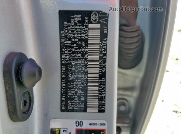 2T1BURHE6JC096399 2018 TOYOTA COROLLA Серебряный Вид наклейки с VIN-кодом
