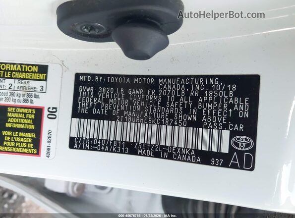 2T1BURHE6KC187450 2019 TOYOTA COROLLA White Widok komory silnika