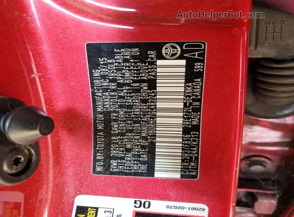 2T1BURHE7GC483245 2016 TOYOTA COROLLA Red VIN sticker view