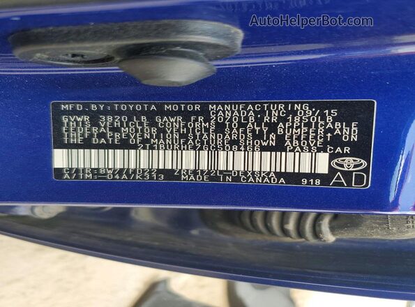 2T1BURHE7GC508466 2016 TOYOTA COROLLA Blue ძრავის განყოფილების ხედი