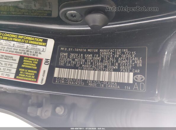 2T1BURHE7GC573656 2016 TOYOTA COROLLA Black Вид підкапотного простору