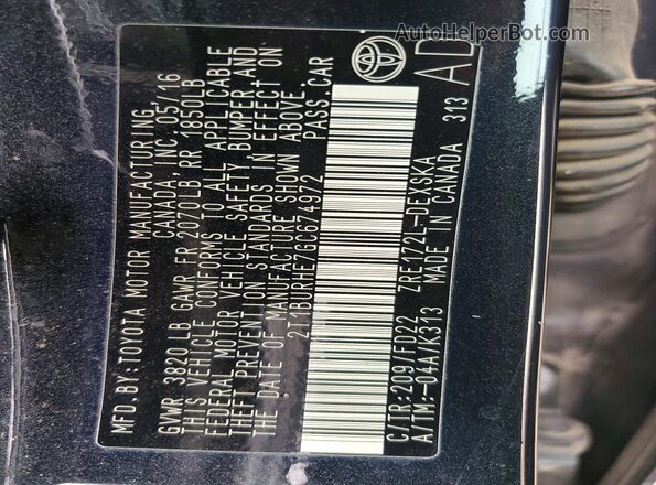 2T1BURHE7GC674972 2016 TOYOTA COROLLA Black ძრავის განყოფილების ხედი