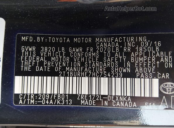 2T1BURHE7HC754239 2017 TOYOTA COROLLA Black Engine compartment view
