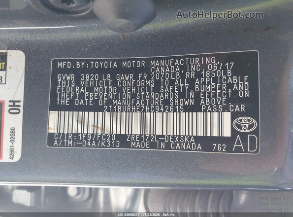 2T1BURHE7HC942615 2017 TOYOTA COROLLA Gray Vista del compartimento del motor
