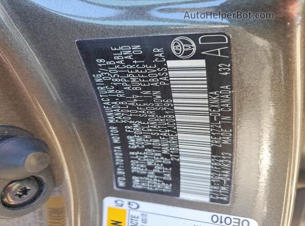 2T1BURHE7JC081796 2018 TOYOTA COROLLA Серый Вид подкапотного пространства