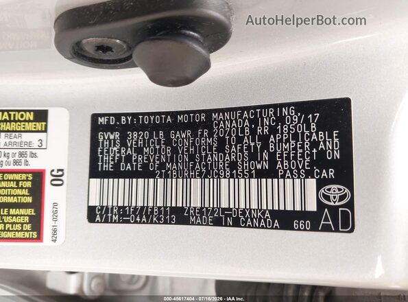 2T1BURHE7JC981551 2018 TOYOTA COROLLA Silver Շարժիչի բաժամունքի տեսք