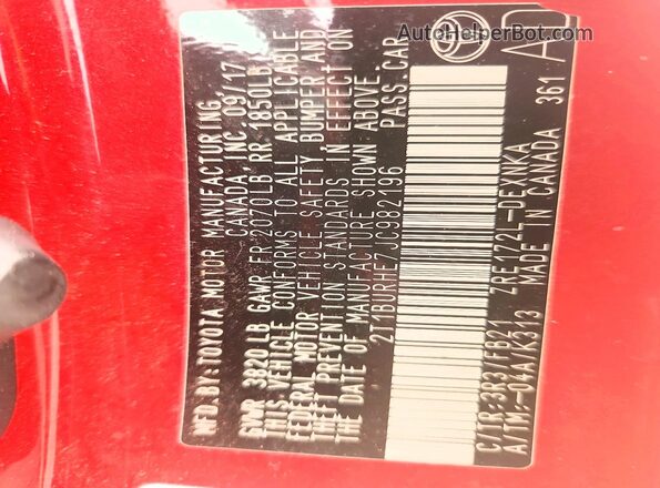 2T1BURHE7JC982196 2018 TOYOTA COROLLA Red Vista del compartimento del motor