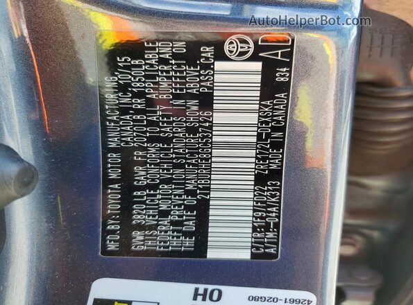 2T1BURHE8GC537426 2016 TOYOTA COROLLA Gray Engine compartment view