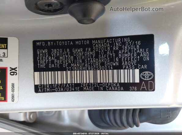 2T1BURHE8GC590014 2016 TOYOTA COROLLA Silver Շարժիչի բաժամունքի տեսք