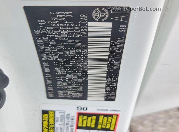 2T1BURHE8GC626509 2016 TOYOTA COROLLA White Շարժիչի բաժամունքի տեսք