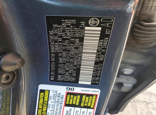 2T1BURHE8GC668470 2016 TOYOTA COROLLA Charcoal Vista del compartimento del motor