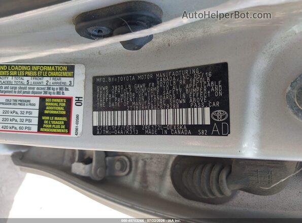 2T1BURHE8GC679288 2016 TOYOTA COROLLA Silver ძრავის განყოფილების ხედი