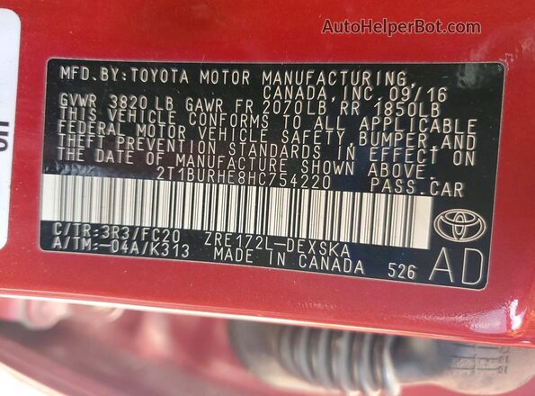 2T1BURHE8HC754220 2017 TOYOTA COROLLA Red ძრავის განყოფილების ხედი