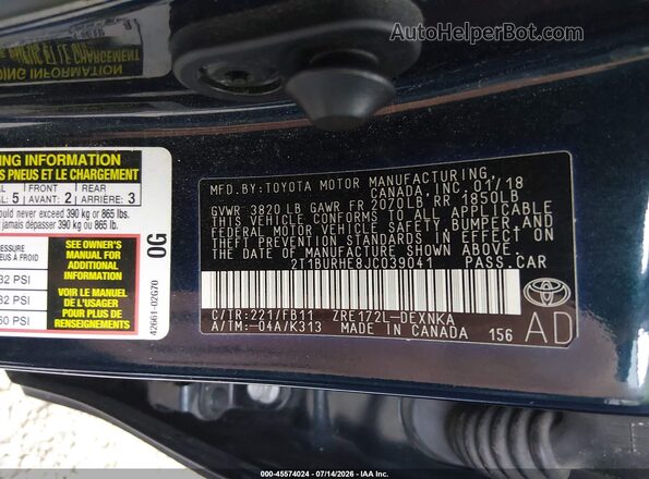 2T1BURHE8JC039041 2018 TOYOTA COROLLA Blue Widok komory silnika