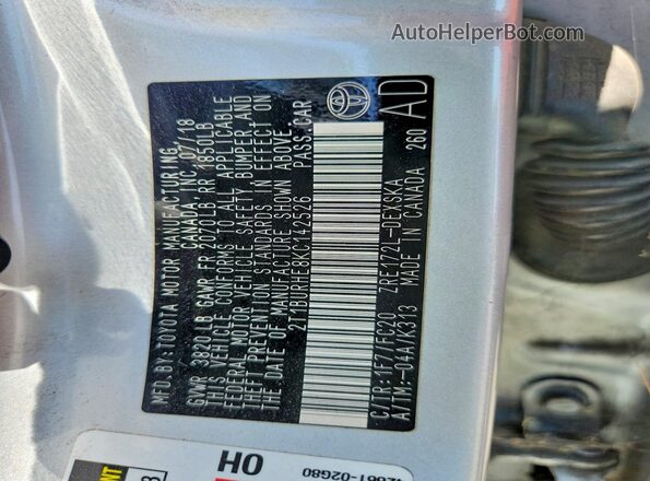 2T1BURHE8KC142526 2019 TOYOTA COROLLA Silver Շարժիչի բաժամունքի տեսք