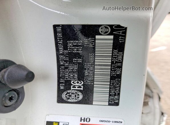 2T1BURHE8KC148665 2019 TOYOTA COROLLA White Widok komory silnika