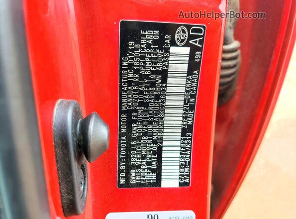 2T1BURHE8KC236034 2019 TOYOTA COROLLA Темно-бордовый Вид наклейки с VIN-кодом