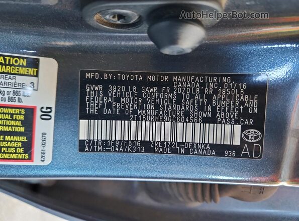 2T1BURHE9GC604566 2016 TOYOTA COROLLA Gray Widok komory silnika