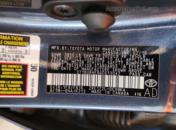 2T1BURHE9GC613042 2016 TOYOTA COROLLA Gray Շարժիչի բաժամունքի տեսք