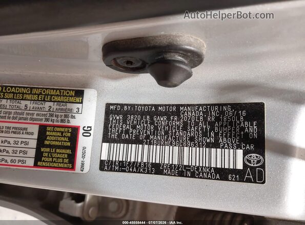 2T1BURHE9GC696312 2016 TOYOTA COROLLA Silver Widok komory silnika
