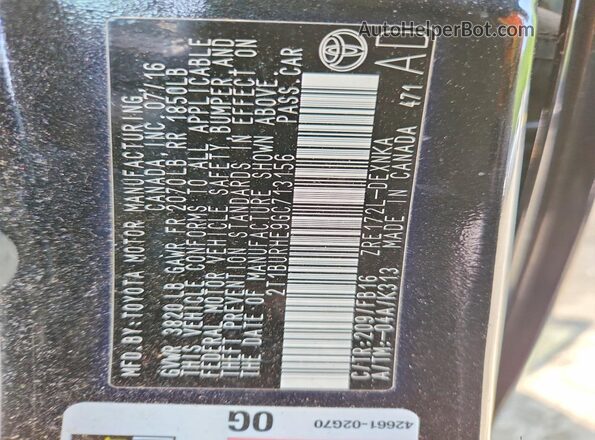 2T1BURHE9GC713156 2016 TOYOTA COROLLA Black Widok komory silnika