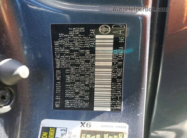 2T1BURHE9GC729678 2016 TOYOTA COROLLA Gray Vista de la etiqueta del VIN