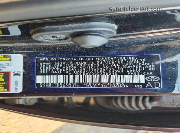 2T1BURHE9GC739210 2016 TOYOTA COROLLA Black Շարժիչի բաժամունքի տեսք