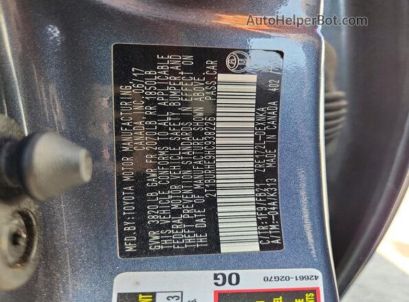 2T1BURHE9HC938226 2017 TOYOTA COROLLA Blue Widok naklejki z numerem VIN