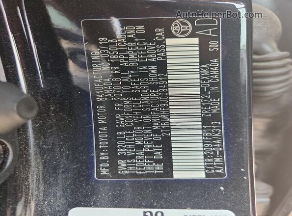 2T1BURHE9JC084912 2018 TOYOTA COROLLA Black Շարժիչի բաժամունքի տեսք