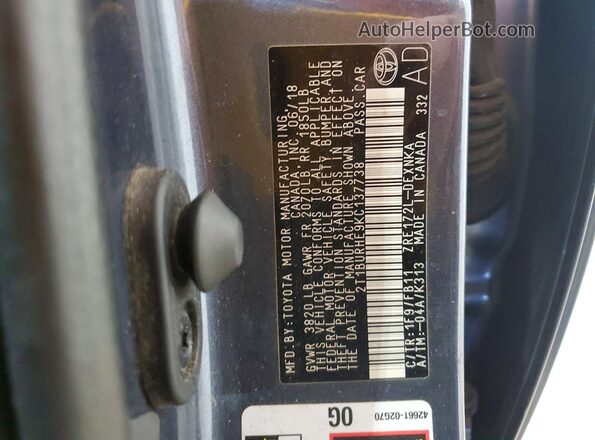 2T1BURHE9KC137738 2019 TOYOTA COROLLA Blue Вид підкапотного простору
