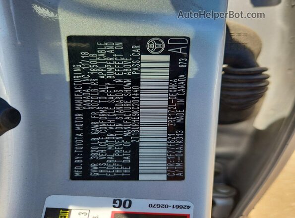 2T1BURHE9KC201440 2019 TOYOTA COROLLA Silver Вид підкапотного простору