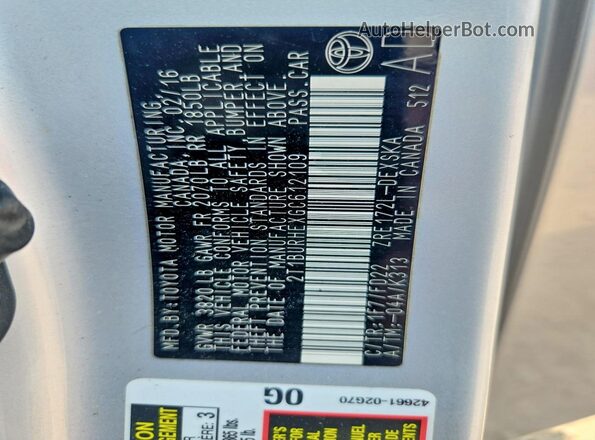 2T1BURHEXGC612109 2016 TOYOTA COROLLA Silver ძრავის განყოფილების ხედი