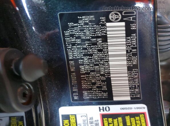 2T1BURHEXGC648480 2016 TOYOTA COROLLA Black Vista del compartimento del motor