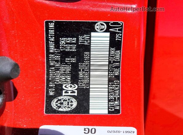 2T1BURHEXHC961658 2017 TOYOTA COROLLA Red Շարժիչի բաժամունքի տեսք