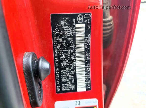 2T1BURHEXJC002315 2018 TOYOTA COROLLA Темно-бордовый Вид наклейки с VIN-кодом