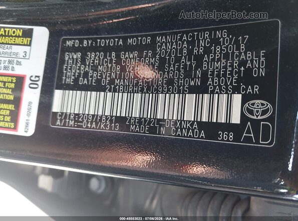 2T1BURHEXJC993015 2018 TOYOTA COROLLA Black Շարժիչի բաժամունքի տեսք