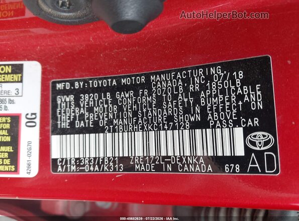 2T1BURHEXKC147128 2019 TOYOTA COROLLA Red Widok komory silnika