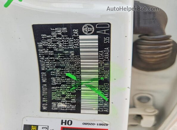 2T1BURHEXKC176001 2019 TOYOTA COROLLA White Вид наклейки з VIN-кодом
