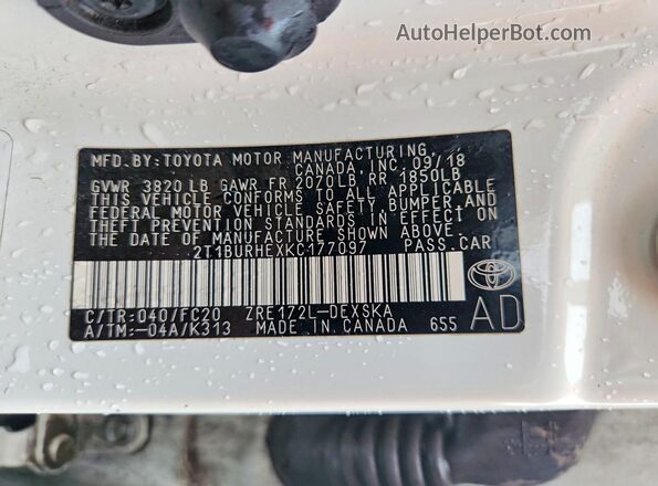2T1BURHEXKC177097 2019 TOYOTA COROLLA White Widok komory silnika