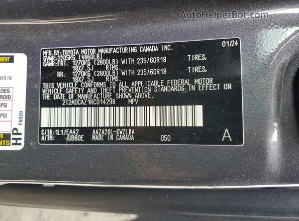2T2ADCAZ1RC014298 2024 LEXUS NX Gray Widok naklejki z numerem VIN