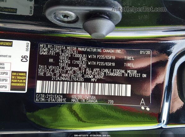 2T2AZMAA6LC164285 2020 LEXUS RX 350 Black Вид підкапотного простору