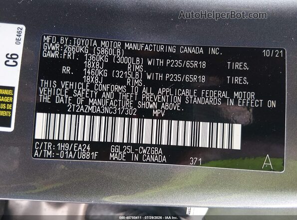 2T2AZMDA3NC317302 2022 LEXUS RX 350 Gray Widok komory silnika