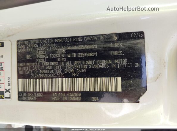 2T2BAMBA0SC057919 2025 LEXUS RX 350 White Widok komory silnika
