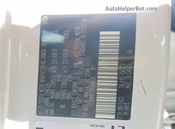 2T2BAMBA1RC045028 2024 LEXUS RX White VIN sticker view