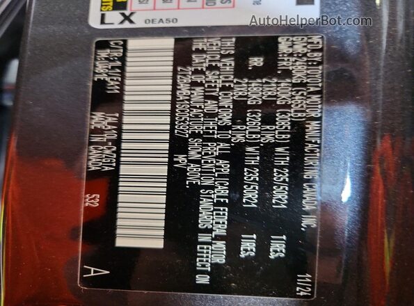 2T2BAMBA1SC053927 2025 LEXUS RX Charcoal VIN sticker view