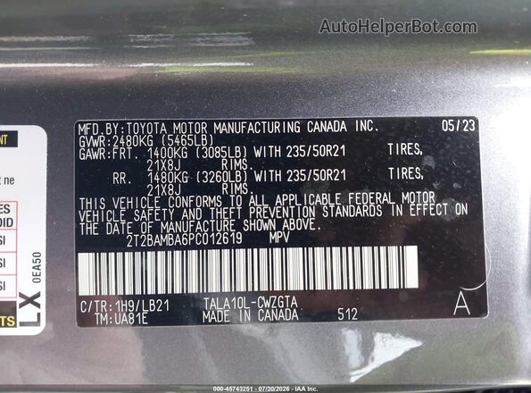 2T2BAMBA6PC012619 2023 LEXUS RX 350 Gray Շարժիչի բաժամունքի տեսք